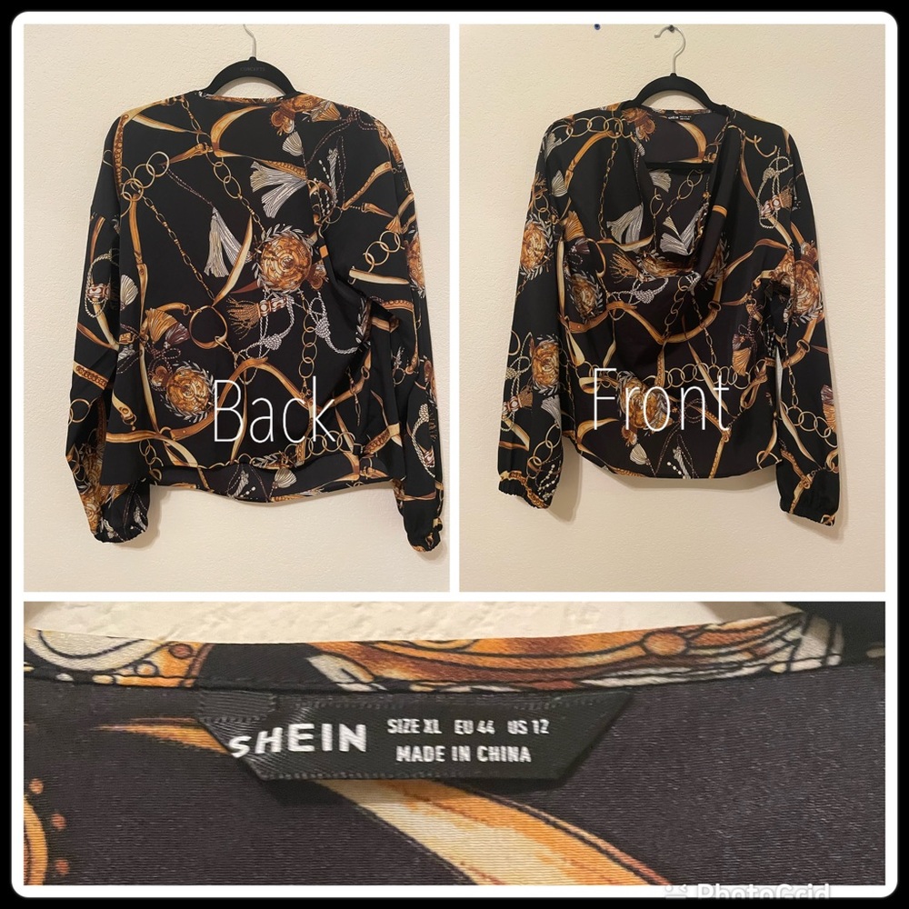 It’s a SHEIN blouse. Multi color blouse with a designer pattern